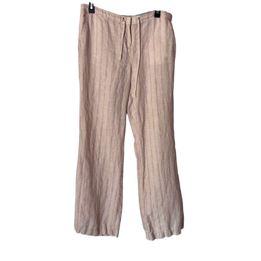 Tommy Hilfiger Women Straight Leg Striped Linen Blend Drawstring Pants Size 8